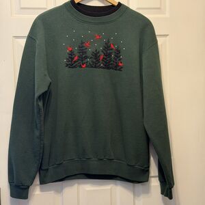 VTG Top Stitch Morning Sun Sweatshirt Embroidered Cardinals Green Double Collar